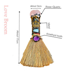RJINGSHI Natural Rose Quartz Love Broom showcases a unique crystal centerpiece for home atmosphere