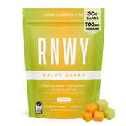 RNWY Salty Carbs bottle-front demonstrates endurance-ready hydration and fueling.