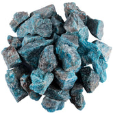 Rockcloud Blue Apatite rough bundle for cabbing and tumbling, displaying natural colors.