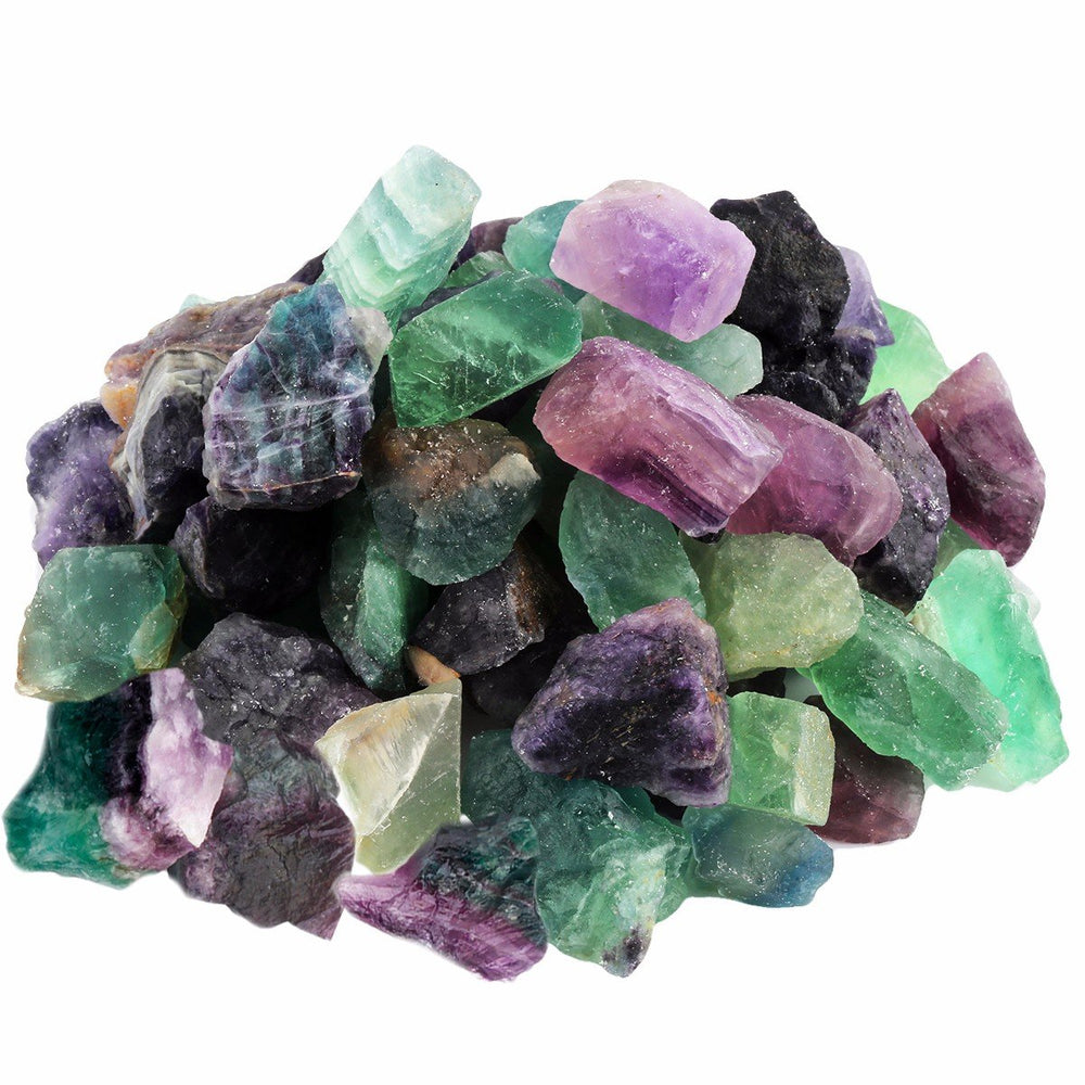 Rockcloud fluorite rough stones close-up showing color bands for meditation