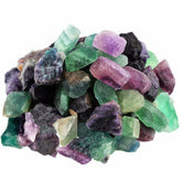 Rockcloud fluorite rough stones close-up showing color bands for meditation
