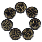 Rockcloud healing crystal seven stones with engraved magic circle for chakra balancing.