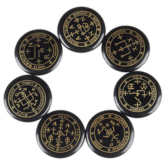 Rockcloud healing crystal seven stones with engraved magic circle for chakra balancing.