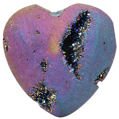 Rockcloud heart-shaped geode druzy with rainbow coating, ideal for desk decor.