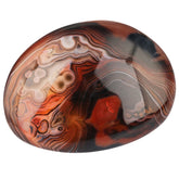 Rockcloud irregular polished banded agate palm stone, natural color bands for mindful handling.