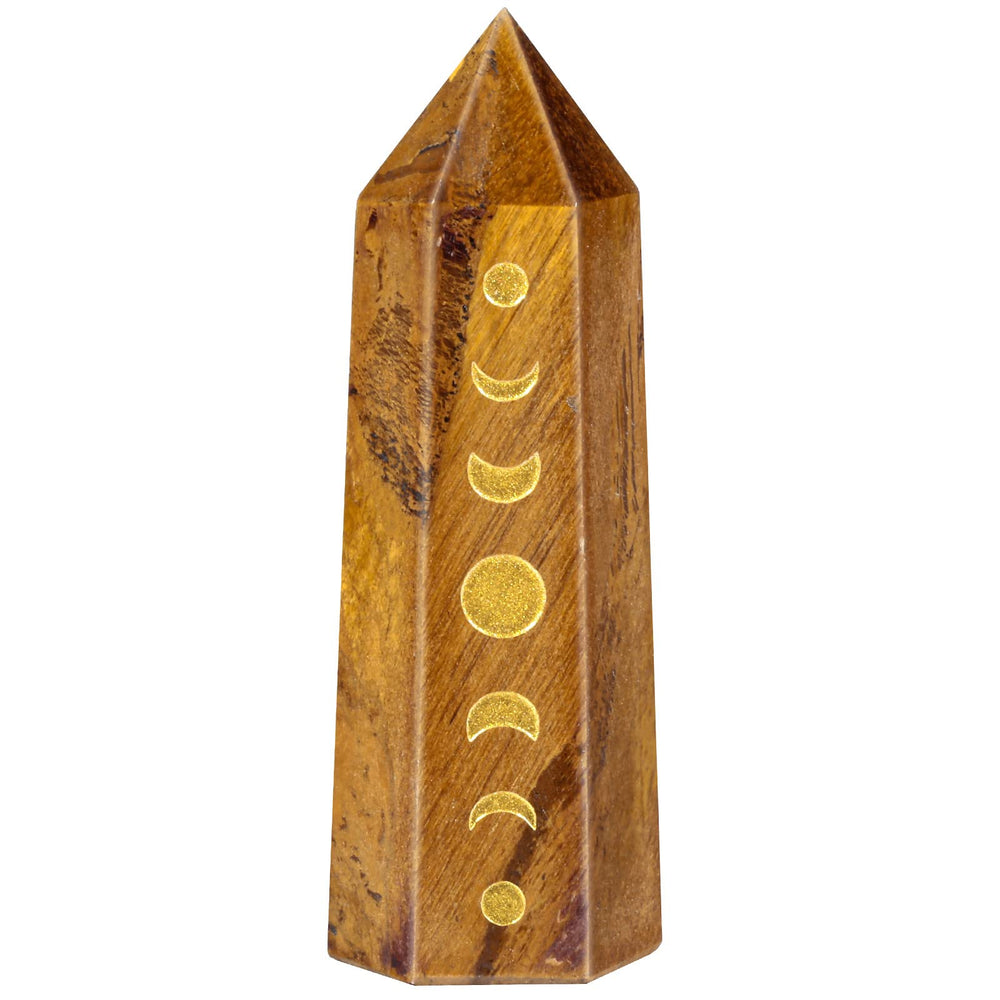 Rockcloud Moon Phase Engraved Crystal Point for meditation and focus.