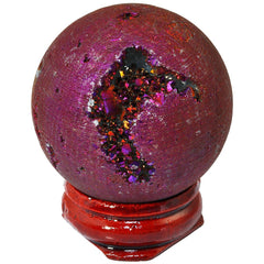 Rockcloud natural druzy agate geode ball on wood stand offers elegant desk centerpiece