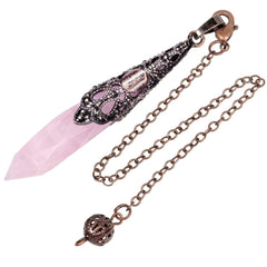 Rockcloud rose quartz dowsing pendulum with copper wrap for divination use