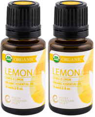 Rocky Mountain Oils Organic Lemon Essential Oil bottle, ideal for diffusing and DIY blends.