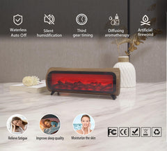 romanplux flame diffuser mist emission over a desk creates tranquil workspaces