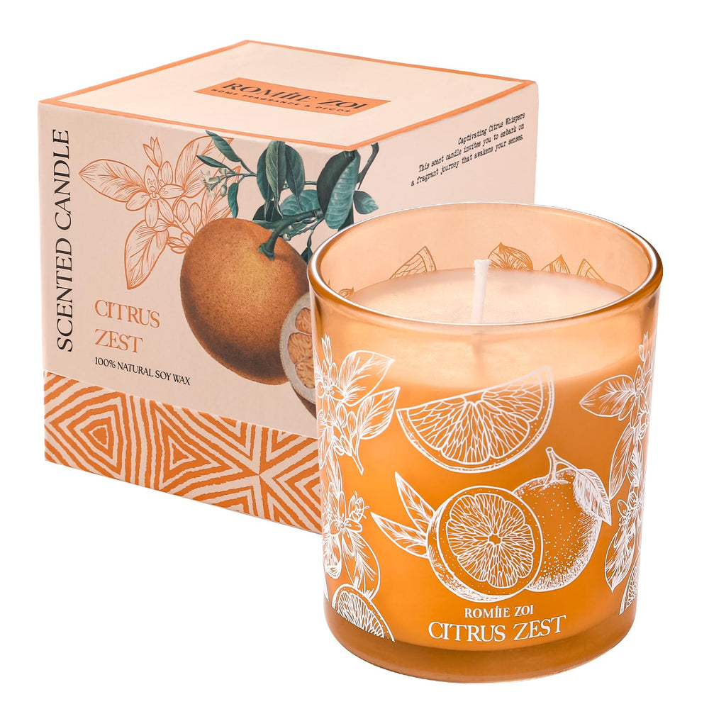 ROMIIE ZOI citrus candle in 6oz jar enhances mood with bright aroma.