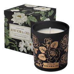 ROMIIE ZOI Rose Noir & Oud candle, front view, creates elegant ambiance for relaxing evenings.