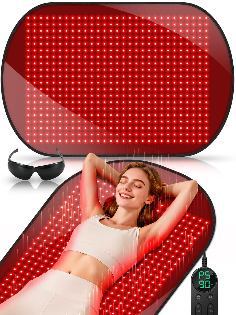 ROMISA red light therapy mat showing full-back coverage for targeted relaxation