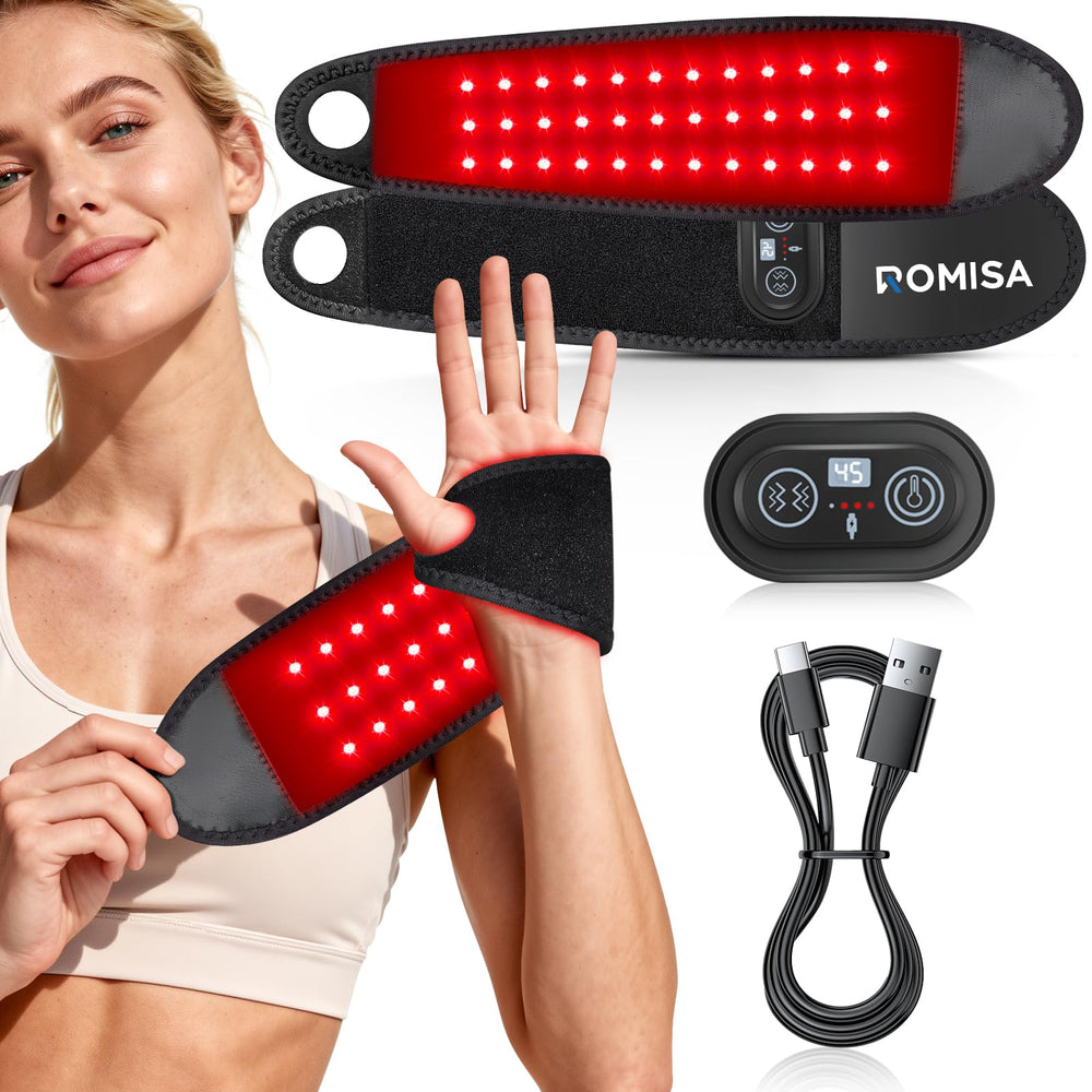 ROMISA red light therapy hand-wrist setup with dual LEDs for targeted comfort