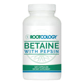 Rootcology Betaine with Pepsin bottle front supports protein digestion after meals.