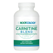 Rootcology Carnitine Blend bottle front showing vegetarian-friendly energy support