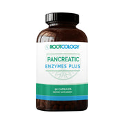 Rootcology Pancreatic Enzymes bottle pour shows easy post meal dosing
