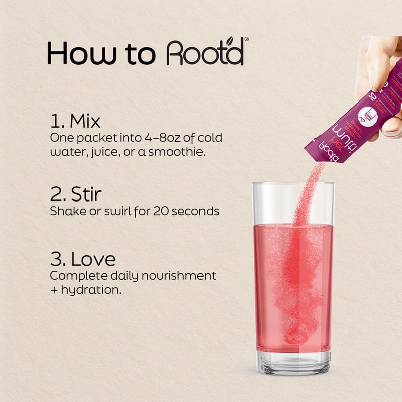 Root'd women multivitamin powder dissolves in water for a smooth, sugar-free daily routine.