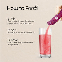 Root'd women multivitamin powder dissolves in water for a smooth, sugar-free daily routine.