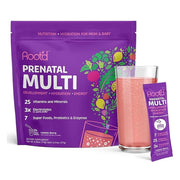 Root'd Prenatal Multivitamin Powder bottle on shelf, sugar-free nourishment for daily wellness.
