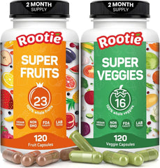 ROOTIE Fruits & Veggies bottle with 39-fruit blend for daily energy support
