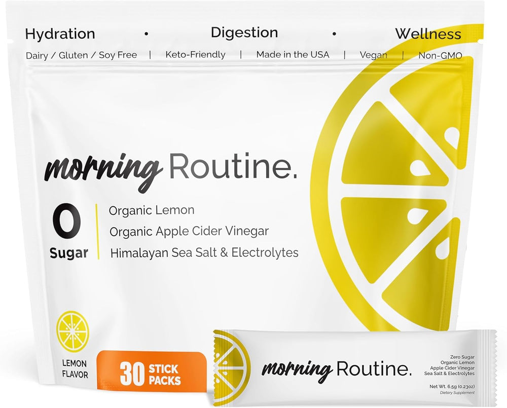 ROUTINE Morning Hydration ACV Lemon Packets for on-the-go electrolyte replenishment