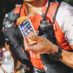 Royal-D Energy Gel cocoa sachet showing easy tear design for convenient fueling
