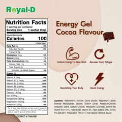 Royal-D Energy Gel cocoa sachet in hand for convenient fueling during activity