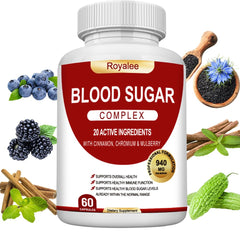 Royalee Blood Sugar Complex packshot showing Non-GMO formula for daily balance