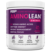 RSP NUTRITION AminoLean preworkout tub on countertop showing clean energy option