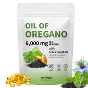 RTQSU Oil of Oregano with Black Seed Oil softgels bottle labeled for immune support.