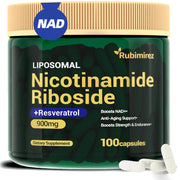 Rubimirez NAD+ bottle front highlighting premium vegan formula for daily vitality