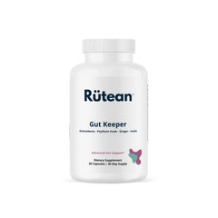 Rütean Gut Keeper bottle cap showing compact capsules for daily gut health support.