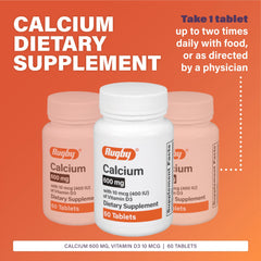 Rugby Calcium tablets label with dosage details and vitamin D3 included