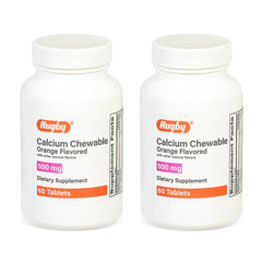 Rugby Laboratories calcium chewable orange bottle; convenient daily supplement.