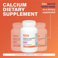 Rugby Laboratories calcium chewable tablets closeup; citrus flavor for easy daily intake.