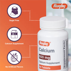 Rugby Laboratories calcium tablets bottle closeup highlights 600 mg content.