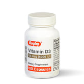 Rugby Laboratories Vitamin D3 5000 IU bottle closeup for immune support and bone health.