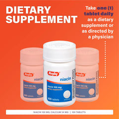 Rugby Niacin 100mg tablets daily-dose presentation showing one tablet per day