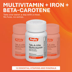 Rugby Tab-A-Vite tablets on a clean surface ready to take with meals.