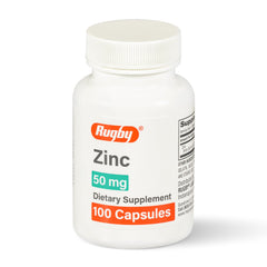Rugby Zinc 50mg bottle front for daily immune support.