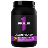 Rule 1 Casein Protein bottle front label showing 25g per serving.