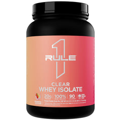 Rule 1 Clear Whey Isolate bottle pour for a refreshing post-workout drink.