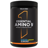 Rule 1 Essential Amino 9 bottle shows blue label and recovery cues