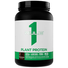 Rule 1 Plant Protein powder in dark chocolate canister for quick protein boosts