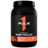 Rule 1 Proteins R1 Whey Isolate front label shows a high‑quality protein source