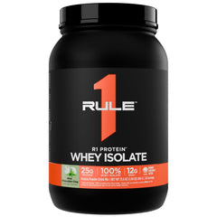 Rule 1 R1 Whey Isolate bottle in mint chocolate chip flavor for post-workout shakes