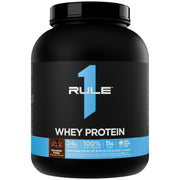 Rule 1 Whey Protein Chocolate Fudge tub front for post-workout fueling.