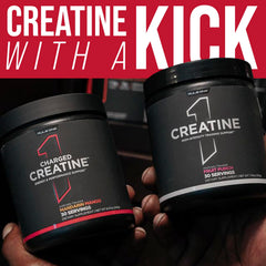 Rule 1 Charged Creatine powder scoop ready to mix for convenient pre-workout use.