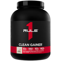 Rule 1 Clean Gainer bottle with Vanilla Ice Crème showing high-calorie lean gain profile